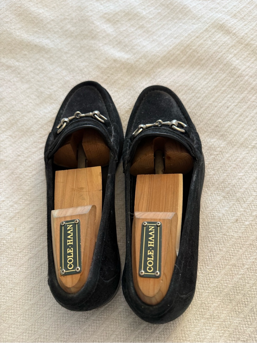 Cole Haan Black Suede Loafers with Silver Tone Bit
